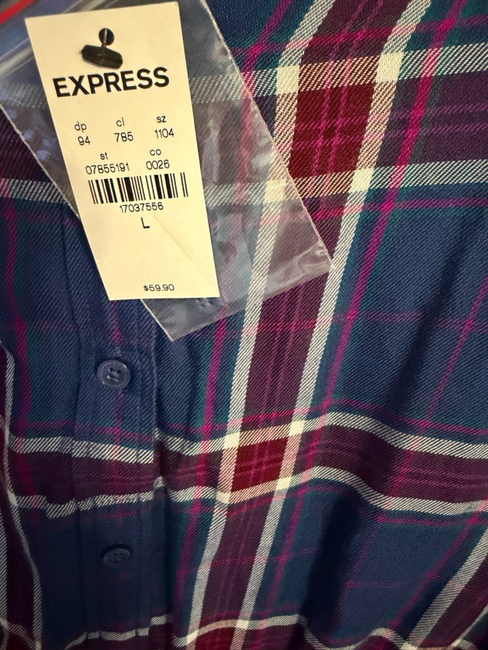 Express Navy, Burgundy & White Plaid Button-Up Shirt - Picture 5 of 9